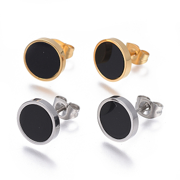 304 Stainless Steel Stud Earrings, with Resin, Flat Round, Mixed Color, 10mm, Pin: 0.8mm