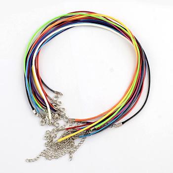 Waxed Cotton Cord Necklace Making, with Alloy Lobster Claw Clasps and Iron End Chains, Platinum, Mixed Color, 17.3 inch
