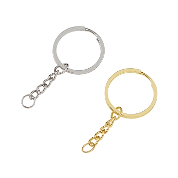 Alloy Split Key Rings, with Curb Chains, Keychain Clasp Findings, Platinum & Golden, 59mm, 10pcs/color, 2 colors, 20pcs/set