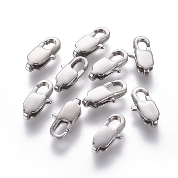 304 Stainless Steel Lobster Claw Clasps, Stainless Steel Color, 13x6x3mm, Hole: 1.4mm