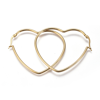 201 Stainless Steel Hoop Earrings, with 304 Stainless Steel Pin, Heart, Golden, 55x47x2mm, 12 Gauge, Pin: 0.7mm