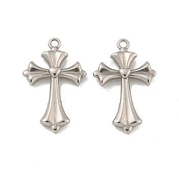 304 Stainless Steel Pendants, Cross Charm, Stainless Steel Color, 22x14x3mm, Hole: 1.4mm