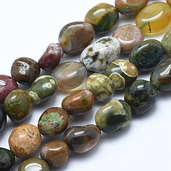 Natural Ocean Jasper Beads Strands, Nuggets, Tumbled Stone, 8~12x7~10x4~8mm, Hole: 0.8mm, about 40~42pcs/strand, 15.7 inch(40cm)