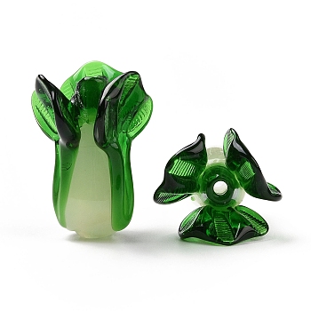 Handmade Lampwork Beads, Cabbage, Dark Green, 35~36x25.5~26.5x25.5~26.5mm, Hole: 3.7mm & 2.7~3mm