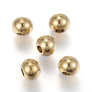 Ion Plating(IP) 202 Stainless Steel Beads, Round, Golden, 8x6.5mm, Hole: 3.5mm
