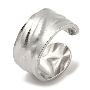 304 Stainless Steel Open Cuff Ring, Textured Wide Band Rings, Stainless Steel Color, Inner Diameter: 18mm