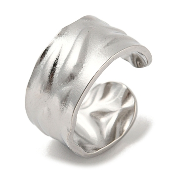 Non-Tarnish 304 Stainless Steel Open Cuff Ring, Textured Wide Band Rings, Stainless Steel Color, Inner Diameter: 18mm