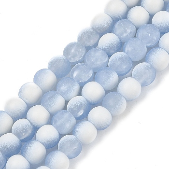 Frosted Crackle Glass Beads Strands, Rondelle, Light Steel Blue, 6x5.5mm, Hole: 1mm, about 145pcs/strand, 31.10''(79cm)