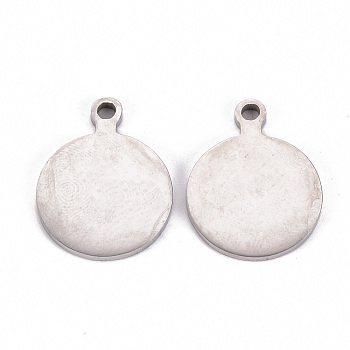 201 Stainless Steel Pendants, Laser Cut, Stamping Blank Tag, Flat Round, Stainless Steel Color, 24x18x2mm, Hole: 2.5mm