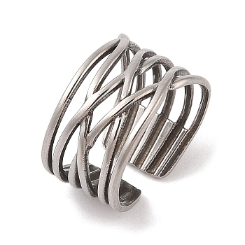 Non-Tarnish 304 Stainless Steel Cuff Rings, Wide Criss Cross Ring for Women, Stainless Steel Color, 14mm, Adjustable