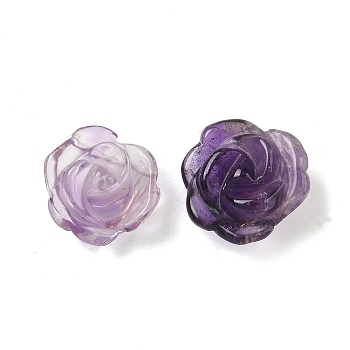 Natural Amethyst Beads, Half Drilled, Carved, Rose Flower, 15~18x8~11mm, Hole: 1mm
