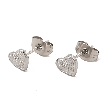 304 Stainless Steel Heart Stud Earrings for Women, Stainless Steel Color, 6x7mm, Pin: 0.8mm