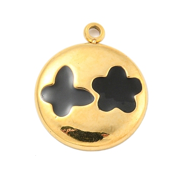 304 Stainless Steel Pendants, with Enamel, Flat Round with Butterfly & Flower Charms, Real 14K Gold Plated, 18x18x2mm, Hole: 1.4mm