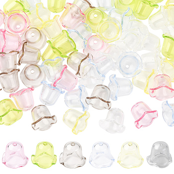 120Pcs 6 Colors Transparent Acrylic Bead Caps, Flower, Mixed Color, 14.5x17.5~18x17.5~18mm, Hole: 2mm, 20pcs/color