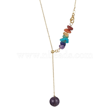 Natural Mixed Gemstone Beaded Larat Necklace with Brass Chains(NJEW-JN04509)-4