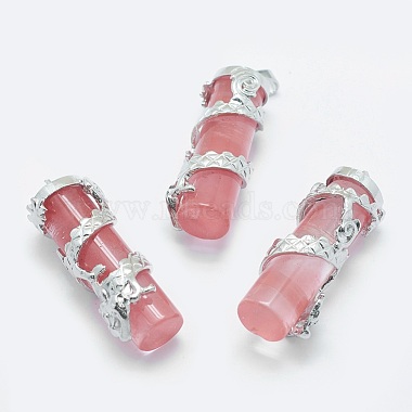 Platinum Column Cherry Quartz Glass Pendants
