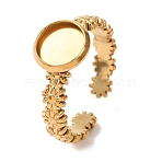 Flower 304 Stainless Steel Cuff Ring Components, Round Bezel Cup Ring Settings, Ion Plating(IP), Golden, 9.5mm, US Size 8 1/2(18.5mm), Tray Size: 8mm(STAS-P454-05A-G)
