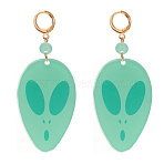 Acrylic Hoop Earrings, Alien Face Charms, Golden, Aquamarine, 58x35mm(FS-WGC2B37-02)