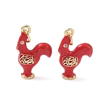Brass Micro Pave Clear Cubic Zirconia Pendants, Enamel Style, Long-Lasting Plated, Cadmium Free & Lead Free, Rack Plating, Rooster Charms, Real 18K Gold Plated, 20.5x13.5x5mm, Jump Ring: 5x0.8mm, Inner Diameter: 3.5mm(KK-P349-08G)