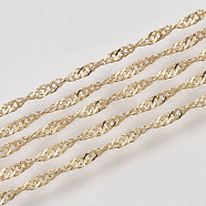 Soldered Brass Covered Iron Singapore Chains, Water Wave Chains, with Spool, Light Gold, 2x1.2x0.3mm, about 328.08 Feet(100m)/roll(CH-S125-06A-LG)
