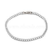 Brass Pave Clear Cubic Zirconia Horse Eye Link Bracelets, Nickle Free, Long-Lasting Plated, Platinum, 7-3/8 inch(18.6cm)(BJEW-YWC0002-03A-P)