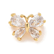 Brass Pave Clear Cubic Zirconia Slide Charms, Golden, Butterfly, 10x13x7mm, Hole: 1.3mm(KK-Z072-13G-02)