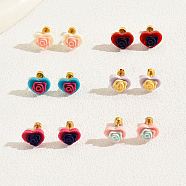 6 Pairs Elegant Colorful Rose Flower Stud Earrings Set for Women, 18K Gold Plated(MF5348)