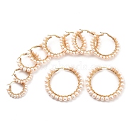 304 Stainless Steel Hoop Earrings Sets, with Potato Natural Cultured Freshwater Pearls and Copper Wire, Ring Shape, Golden, 33~62x31~57mm, Pin: 0.7~1mm, 5pairs/set(EJEW-JE04202)