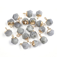 Electroplate Natural Labradorite Star Cut Round Charms, with Iron Findings, Faceted, Golden, 11~12x8x8mm, Hole: 1.5mm(G-S344-08E)