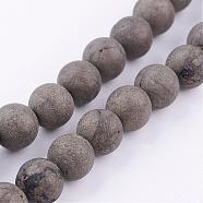 Natural Pyrite Beads Strands, Round, Frosted, 8mm, Hole: 1mm, about 25pcs/strand, 8 inch(G-P303-03-8mm-8)