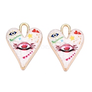 Printed Rack Plating Alloy Enamel Pendants, Golden, Heart with Eye Charm, Hot Pink, 34.5x25.5x4.5mm, Hole: 4x8.5mm(ENAM-T020-01F)