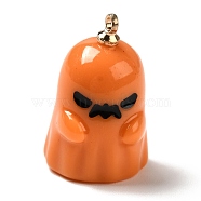 Halloween Theme Opaque Resin Pendants, with Light Gold Tone Alloy Findings, Ghost, Dark Orange, 20.5x12.5mm, Hole: 1.5mm(CRES-B005-02A)