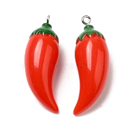 Opaque Resin Imitation Vegetables Pendants, Pepper Charms with Platinum Tone Iron Loops, Red, 39x16x13mm, Hole: 2mm(CRES-Z003-04B)