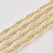 Soldered Brass Covered Iron Singapore Chains, Water Wave Chains, with Spool, Golden, 3x2x0.4mm, about 328.08 Feet(100m)/roll(CH-S125-06B-G)