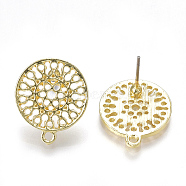Alloy Stud Earring Findings, with Loop, Steel Pins, Flat Round, Light Gold, 18.5x16mm, Hole: 1.4mm, pin: 0.7mm(PALLOY-S121-65)