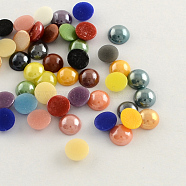 Pearlized Plated Handmade Porcelain Cabochons, Half Round/Dome, Mixed Color, 13~14x5~5.5mm(X-PORC-S801-14mm-M)