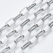 304 Stainless Steel Paperclip Chains, Drawn Elongated Cable Chains, with Spool, Unwelded, Flat Oval, Stainless Steel Color, 9.7x5x1mm, about 82.02 Feet(25m)/roll(CHS-S001-04B-P)
