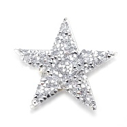 Plastic Clothing Patches, with Resin Rhinestone, Star, Silver, 60x60x2.5mm(FIND-WH0033-02G)