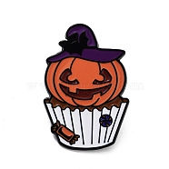 Halloween Cupcake Black Aolly Brooches, Enamel Pins, Pumpkin, 34x23x1.5mm(JEWB-U002-03A)