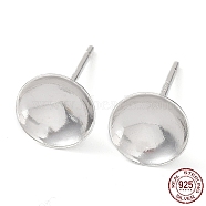 Rhodium Plated 925 Sterling Silver Stud Earring Findings, Flat Round Earring Settings, for Bead, with S925 Stamp, Real Platinum Plated, 13x8mm, Pin: 0.7mm(STER-E068-02E-P)