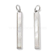 Brass Pave Natural Shell Pendants, Rectangle Charms with Jump Rings, Platinum, 25.5x3.5x1.5mm, Hole: 3mm(KK-C051-18P)
