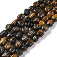 Natural Yellow & Blue Tiger Eye Beads Strands, Nuggets, Tumbled Stone, Mixed Dyed and Undyed, Tumbled Stone, 7~12x6~8x5~7mm, Hole: 1mm, about 43~44pcs/strand, 15.47~15.63''(39.3~39.7cm)(G-G146-A17-01)