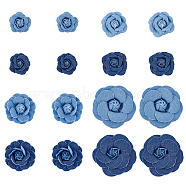 16Pcs 8 Style Denim Cloth Flowers, Jean Fabric Camelia, Sewing Ornaments, DIY Costume Accessories, Mixed Color, 35~78x34~75x14~22mm, 2pcs/style(DIY-FH0005-73)