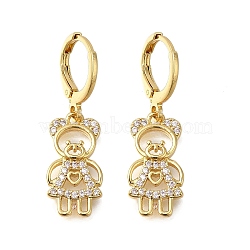 Rack Plating Bear Brass Micro Pave Clear Cubic Zirconia Hoop Earrings, Long-Lasting Plated, Lead Free & Cadmium Free, Real 18K Gold Plated, 32mm, Pendant: 18x10x3mm(EJEW-F142-01G)