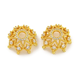 Rack Plating Brass Micro Pave Clear Cubic Zirconia Bead Caps, Long-Lasting Plated, Lead Free & Cadmium Free, Flower, Real 18K Gold Plated, 19x17x7mm, Hole: 4mm(KKB-L215-045G)