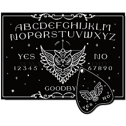 Printed Wood Pendulum Dowsing Divination Board Set, Rectangle Talking Board, with Planchette Accessories, Halloween Theme, Owl, 11.2~30x9~21x0.5cm, 2pcs/set(DJEW-WH0324-084)