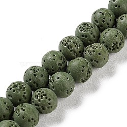 Synthetic Lava Rock Dyed Beads Strands, Round, Dark Olive Green, 7.5~8mm, Hole: 1mm, about 50pcs/strand, 14.88''(37.8cm)(G-H311-08B-03)