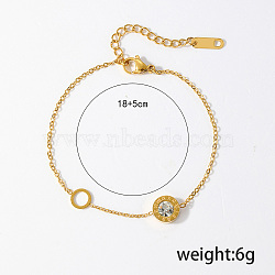 Stainless Steel Cable Chain Bracelets, Flat Round with Roman Numerals Jewelry for Women, with Cubic Zirconia, Golden, Inner Diameter: 7-1/8 inch(18cm)(KS4984)