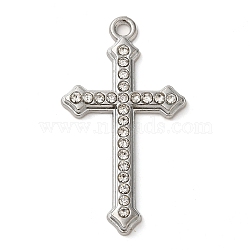 Alloy with Rhinestone Pendants, Cross Charms, Platinum, 44x24x3mm, Hole: 2.3mm(FIND-G067-11P)