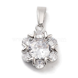 Brass Micro Pave Clear Cubic Zirconia Pendants, Flower Charms, Platinum, 13x10x4mm, Hole: 4.5x2.5mm(ZIRC-L104-012P)